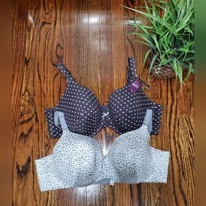 Cacique NWT Balconette & T-Shirt Bras Set Polka Dot and Leopard Print Size 46C